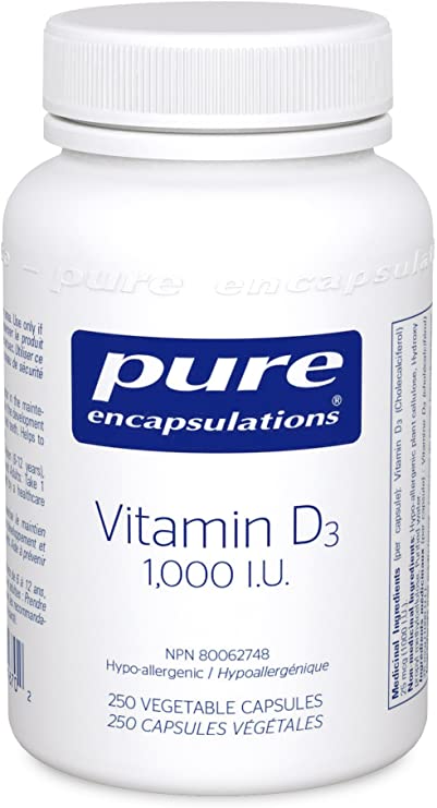 Pure Encapsulations - Vitamin D3 1,000 IU - Hypoallergenic Support for Bone and Immune Health - 250 Vegetable Capsules