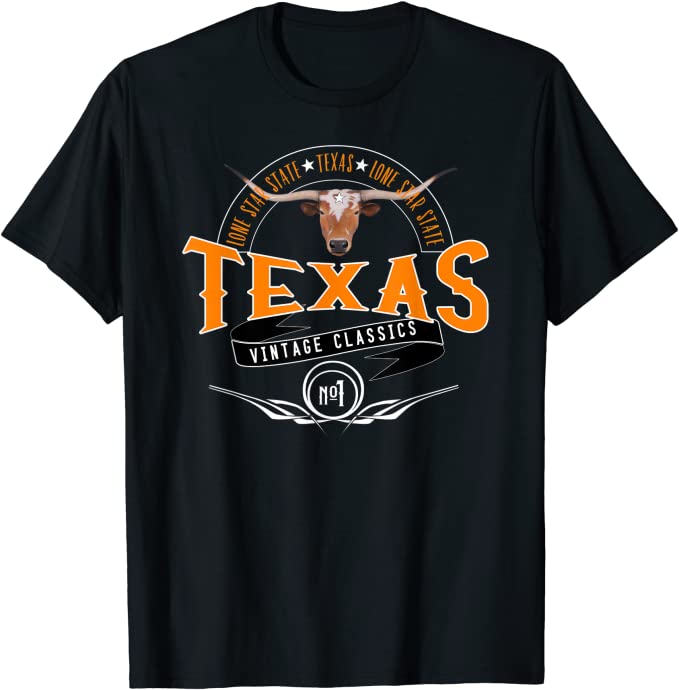 Vintage Classic Style Texas Lone Star Longhorn Design T-Shirt