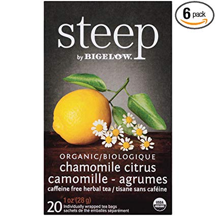 Steep by Bigelow Organic Chamomile Citrus Herbal Tea 20 Count (Pack of 6) Caffeine-Free Individual Herbal Tisane Bags, for Hot Tea or Iced Tea, Drink Plain or Sweetened with Honey or Sugar