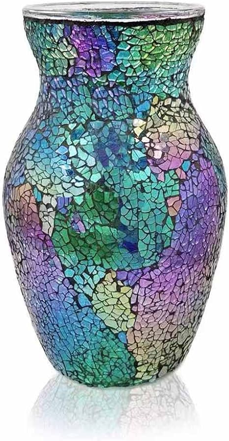 Purple Tempered Mosaic Glass vase 7.8inch