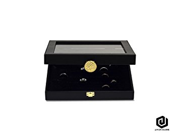 Jack Cube Ring Display Organizer Storage Box Case Tray Holder, Jewelry Display Organizer with 42 Slot Ring display(Black Gold)-MK101A