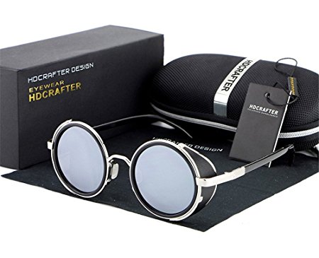 Lnabni Vintage Hippie Cyber Steampunk Round Circle Retro Metal Sunglasses with Sunglasses Case