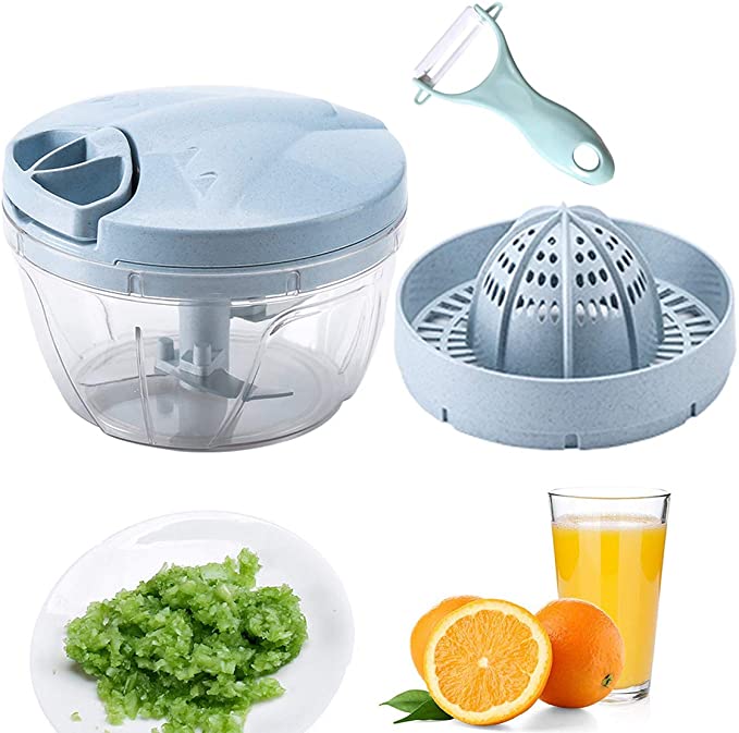 CROING Easy Pull Food Manual Chopper with Citrus Juicer Attachment and 1 pc Peeler, Manual Food Processor, Lemon Squeezer, Orange Juicer, Vegetable Blender Hand Held Mixer 500 ML