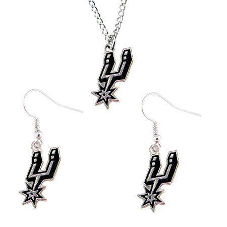 NBA San Antonio Spurs Sports Team Logo Women Girls Fashion Wear Necklace And Dangle Earing Charm Set
