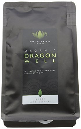 The Tea Makers of London Organic Dragon Well Longjing (Lung Ching) Green Tea 100 g Zip Pouch