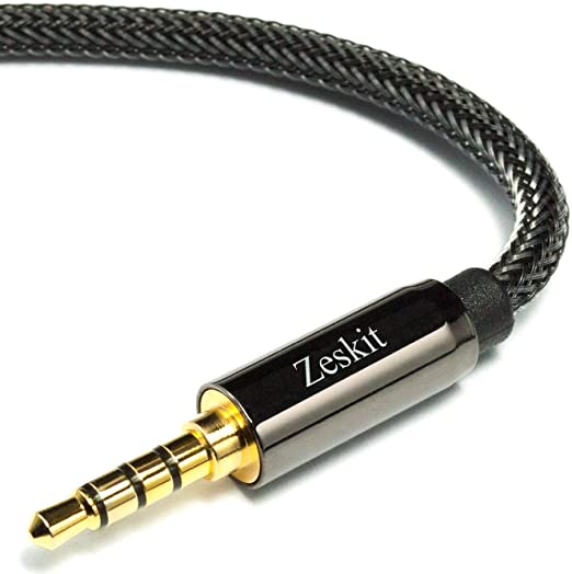 Zeskit Premium 3.5mm Jack Male to Male AUX Audio Cable, TRRS 4 Poles for Headphones with Mic, Speakers (4 Feet)