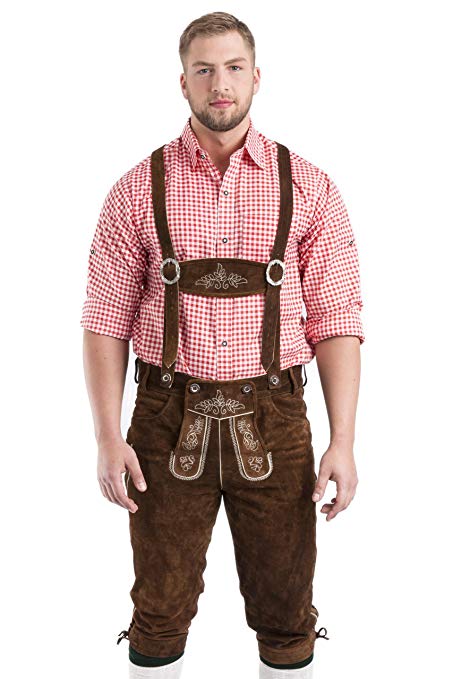 Original Bavarian leather trousers with suspenders for Oktoberfest/Beer fest – 100% suede leather – Traditional German Lederhosen in