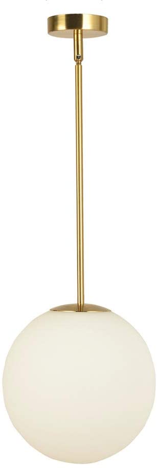 Globe Pendant, Matte White Glass with Brass Finish, One Light Pendant Hanging Modern Light Fixture (25cm/ 10inch Lampshade)