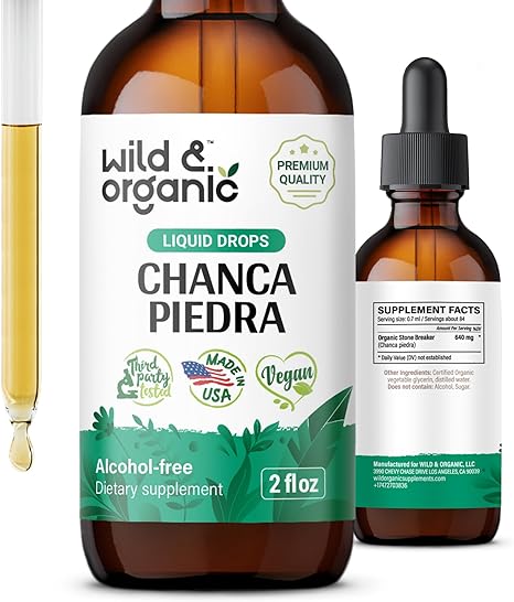 Wild & Organic Stone Breaker Chanca Piedra Liquid Extract - Kidney Cleanse & Gallbladder Support - Vegan, Alcohol Free Supplement - 2 fl oz