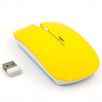 SROCKER T3 Ultra-thin 2.4GHz Wireless Silent Click Optical Mouse/Mice 3 Adjustable DPI Levels with 4 Buttons and Nano USB Receiver for Laptop/PC/Mac(Yellow)