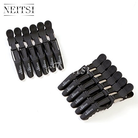 Neitsi® 12pcs Plastic Crocodile Hairdressing Sectioning Clamp Hair Styling Matte Clips Hair Grips (Black#)