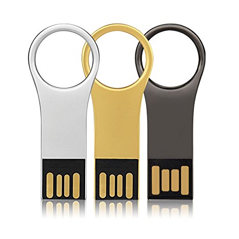 KOOTION 3 Pack 16GB USB 2.0 Flash Drive Waterproof Metal Memory Stick Thumb Drive Pen Disk ( 3 mixed color: Black,Sliver,Gold )