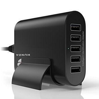 5-Port USB Charger, 50W/10A Fast Wall Charger   Smart Technology   4 Ft Power Cord   Little Stand for iPhone, Samsung Galaxy and More
