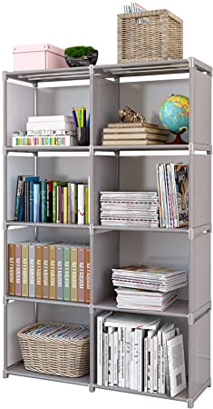 Rerii Closet Storage, 4 Tier 8 Cube Bedroom Storage, Free Standing Cube Organizer Shelf, DIY Bookcase Bookshelf for Bedroom, Study Room, Living Room, Office