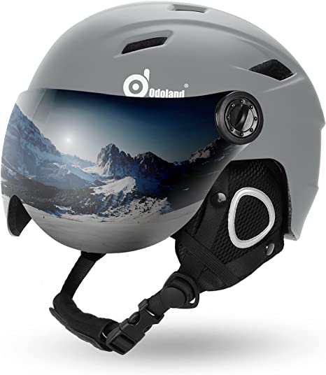 Odoland Ski Helmet with Ski Goggles, Light Weight Snowboard Helmet and 2-in-1 Visor Detachable Goggles Set, Snow Sport Helmets for Men Women