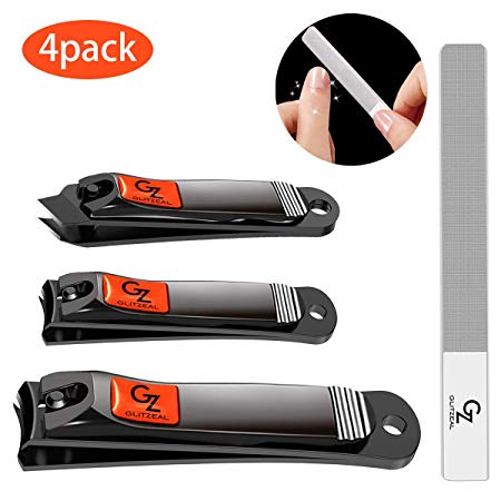 Nail Clippers, Professional Manicure Pedicure Sets Tools Toenail Clippers for Men Women 2019 Newest Stainless Steel Heavy Duty Nail Clipper 3Pcs   Glass Nail Buffer