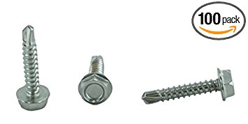 Stainless #8 x 3/4" Hex Washer Head Self Drilling Sheet Metal Tek Screws With Drill Point,(1/2" To 1-1/2" Length in Listing) 100 pieces (#8 x 3/4")