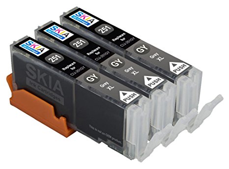 Skia Ink Cartridges ¨ 3 Pack Compatible with Canon 250 / 251(CLI-251GY) for PIXMA MG6320, PIXMA MG7120