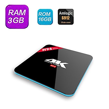 Greatever 3GB DDR3 RAM TV BOX H96 PRO Amlogic S912 Octa Core 16GB EMMC Flash Android6.0 Marshmallow 4K H.265 Kodi 17.0 2.4G/5G Dual WiFi Bluetooth4.0 1000M LAN Miracast Airplay Streaming Media Player