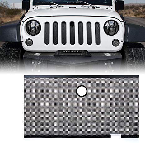 Xprite Black Stainless Steel Grill Mesh Insert with Hood Lock Hole for Jeep Wrangler JK JKU 2007-2018