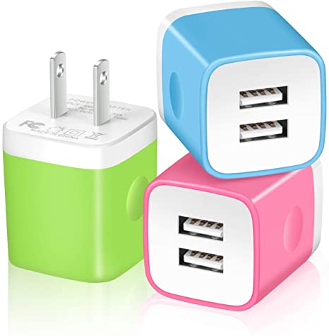 X-EDITION USB Wall Charger, 3-Pack 2.1 Dual Port USB Cube Power Adapter Wall Charger Plug Charging Block Compatible with iPhone 11 Pro/11/11 Pro Max/XS/XR/8/7/6 Plus, iPad, Samsung, LG, Moto, Android