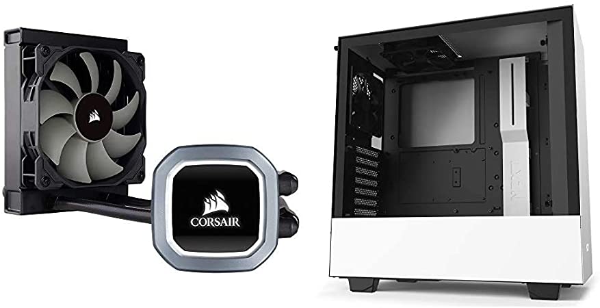 Corsair Hydro Series H60 AIO Liquid CPU Cooler & NZXT H510 - CA-H510B-W1 - Compact ATX Mid-Tower PC Gaming Case - Front I/O USB Type-C Port - Tempered Glass Side Panel - White/Black