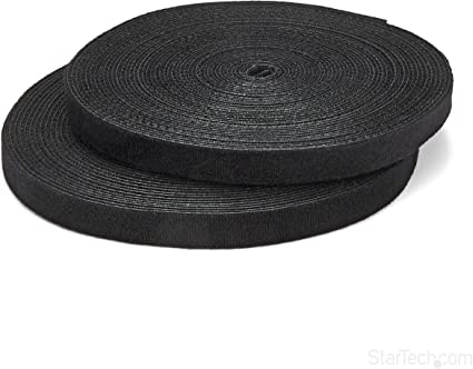 StarTech.com 100ft. Hook and Loop Roll - Cut-to-Size Reusable Cable Ties - Bulk Industrial Wire Fastener Tape - Adjustable Fabric Wraps - Black (HKLP100)