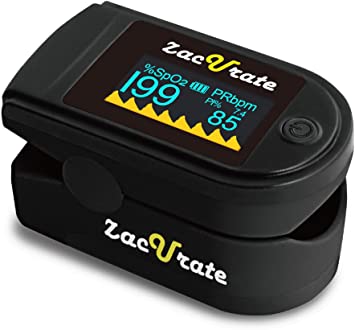 Zacurate Deluxe SpO2 & PR Meter, Accurate Heart Rate Monitor with Lanyard and Batteries Included (Black)