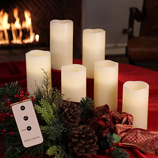 Set of 3x6 Ivory Wax Remote Controlled Battery Operated Flickering Candles with Remote and Batteries (Ivory, 6pk)