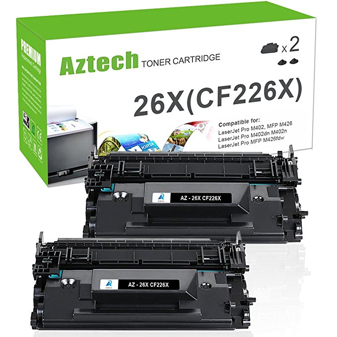 Aztech 2 Packs 9,000 High Yield Compatible for HP 26X CF226X 26A CF226A MFP M426fdw M402n Black Toner Cartridge for HP Laserjet Pro M402n M402dn M402dw, HP MFP M426dw M426fdw M426fdn Toner Printer Ink