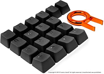 Pro Rubber Keycap Set by Foamy Lizard - Backlit Set of Cherry MX Compatible OEM Profile Double Shot Shine-Through Keys with Key Puller (Black - Set of 18)