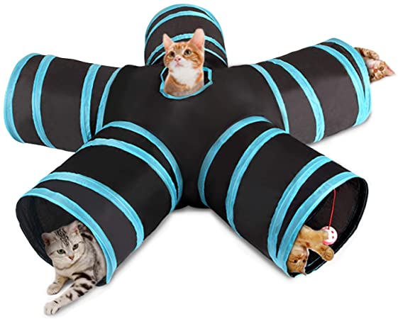 SJINC 5 Way Collapsible Cat Tunnel Cat Play Tunnel Toy Maze Interactive Tube Toy Cat House for Cat Puppy Kitten Rabbit