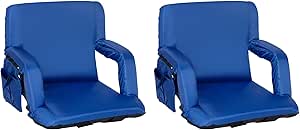 Flash Furniture Malta Portable Stadium Seats for Bleachers or Benches, Padded Stadium Chairs with Backpack Straps and Storage, Pack of 2, 265 lb. Weight Capacity, Blue