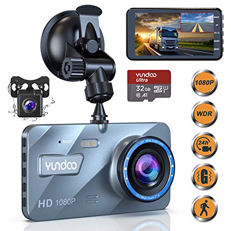 Dual Dash Cam Car Camera - Contain 32GB SD Card，Full HD 1080P Dash Camera for Cars，4“IPS Screen Dual Wide Angle Lens Car Dash Camera，G-Sensor，Cycle Recording，Parking Monitoring.(2019 Upgraded Version)