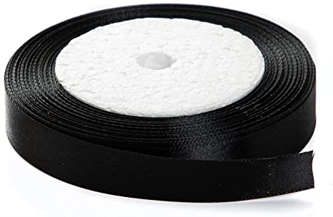 Solid Color Satin Fabric Ribbon (Black, 1/2" x 25 Yards)