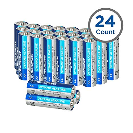 Westinghouse Alkaline Batteries, size AA alkaline Battery, Primary Battery, 24 counts (AA, 24 counts)