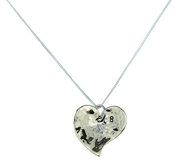 8th Anniversary Beaten Bronze Heart Pendant with 8 Stamped in Corner - Great 8th Anniversary Gift