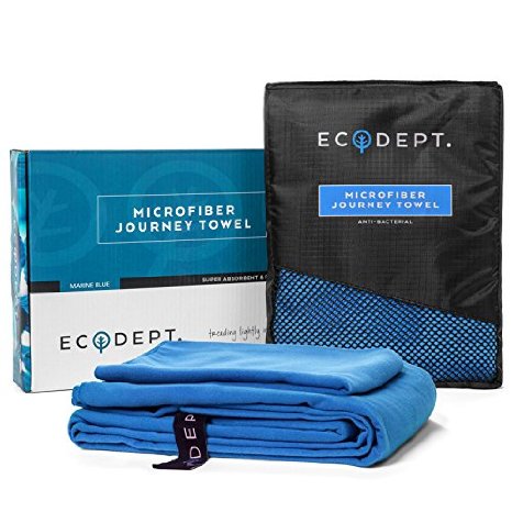 ECOdept Large Microfiber Towel for Travel and Sports ~ FREE Hand Towel ~ Fast Drying and Super Compact ~ Antibacterial to Stay Fresh ~ Beach, Camping, Gym, Swimming, Yoga ~ Gift Box