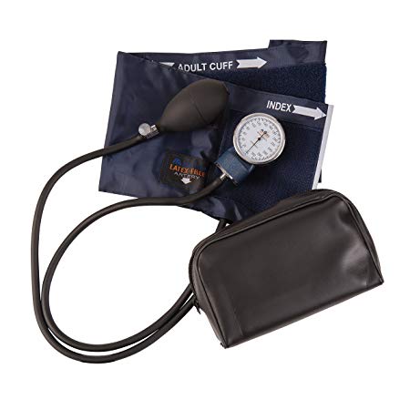 MABIS Precision Series Aneroid Sphygmomanometer Manual Blood Pressure Monitor with Calibrated Blue Nylon Cuff and Carrying Case, Adult