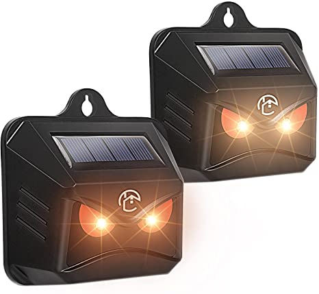 Careland Solar Powered Nocturnal Animals Repeller with Strobe Lights Waterproof Predator Deterrent Light Skunk Deer Raccoon Coyote Repellent for Yard Chicken Coop Farm (2 Pack)