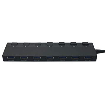 HornetTek 7-Port USB 3.0 Hub 5 Gbps Max with Individual On / Off Switches