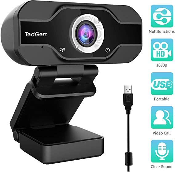 PC Webcam, TedGem 1080P Full HD Webcam USB Desktop & Laptop Webcam Live Streaming Webcam with Microphone Widescreen HD Video Webcam 90-Degree Extended View for Video Calling (HD Webcam)… (Black)