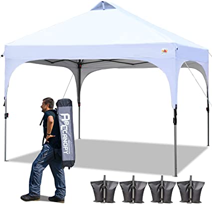 ABCCANOPY Pop up Canopy Beach Canopy 10'x10' Bonus Backpack Carry Bag 4 Weight Bags 4 x Sandbags, 4 x Ropes&4 x Stakes,White