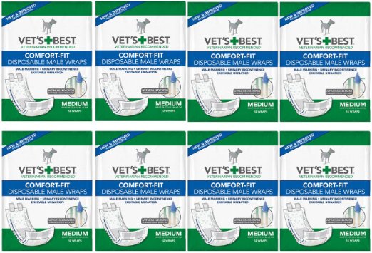 Veterinarian's Best Comfort-fit 12 Count Disposable Male Wrap, Medium (8 Pack)