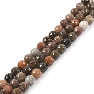 Natural Petrified Wood Fossil 8mm Gemstone Faceted Round Loose Strand Beads for DIY Necklace Bracelet Jewelry Making 15 Inch