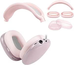 SOULWIT Protective Kit for AirPods Max, Headband Cover   TPU Case Protector   Silicone Ear Pads Cover, Sweatproof Accessory, Easily Washable, Anti-Scratch (Pink)