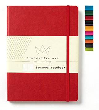 Minimalism Art | Classic Notebook Journal, Size: 8.3" X 11.4", A4, Red, Squared Grid Page, 192 Pages, Hard Cover/Fine PU Leather, Inner Pocket, Premium Thick Paper-100gsm | Designed in San Francisco