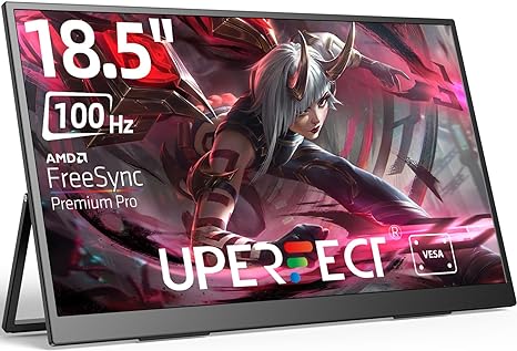 UPERFECT Portable Monitor 18.5 inch 100HZ 100% sRGB 1080P with VESA & Stand 180° Adjustable Ultra-Slim & Lightweight Frameless FHD FreeSync IPS HDR Gaming Display, Travel Second Monitor for Laptop