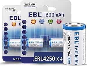 EBL 1/2 AA Size ER14250 Battery 4-Pack, 3.6V Lithium Batteries 1200mAh Compatible for Dog Collar/Home Security System/Alarm System