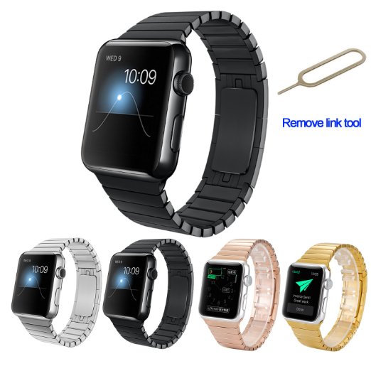 Apple Watch BandTeslasz 316L Stainless Steel Replacement Smart Watch Band Link Bracelet with Double Button Folding Clasp for 42mm Apple Watch All Models Black 42 MM